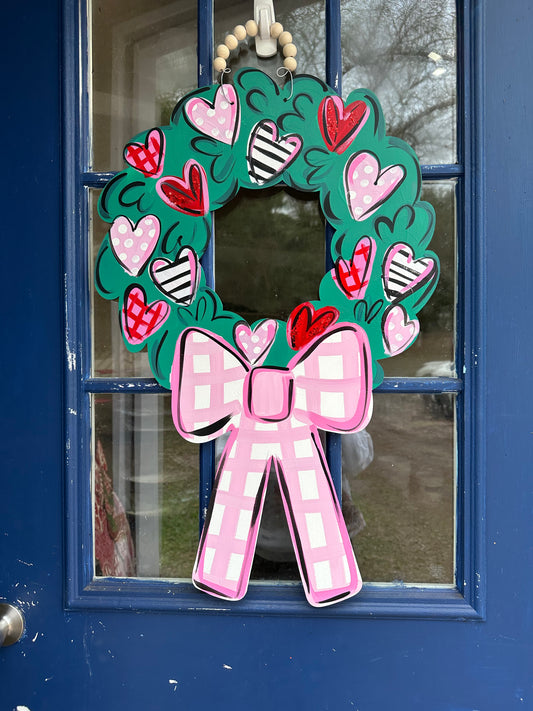 Valentines Wreath - green with multicolored hearts