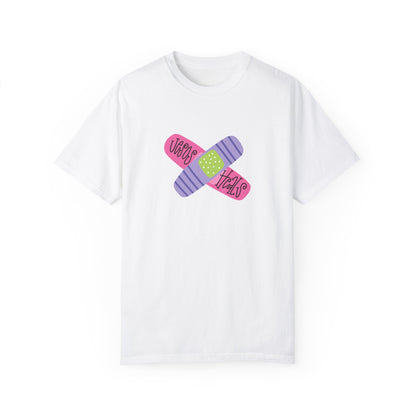 Garment-Dyed T-Shirt - "Jesus Heals" Bandage Design - Fun Graphic Tee for Health Enthusiasts