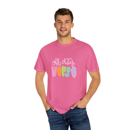 Colorful 'Off Duty Nurse' Unisex T-Shirt - Comfortable & Trendy Gift for Healthcare Workers