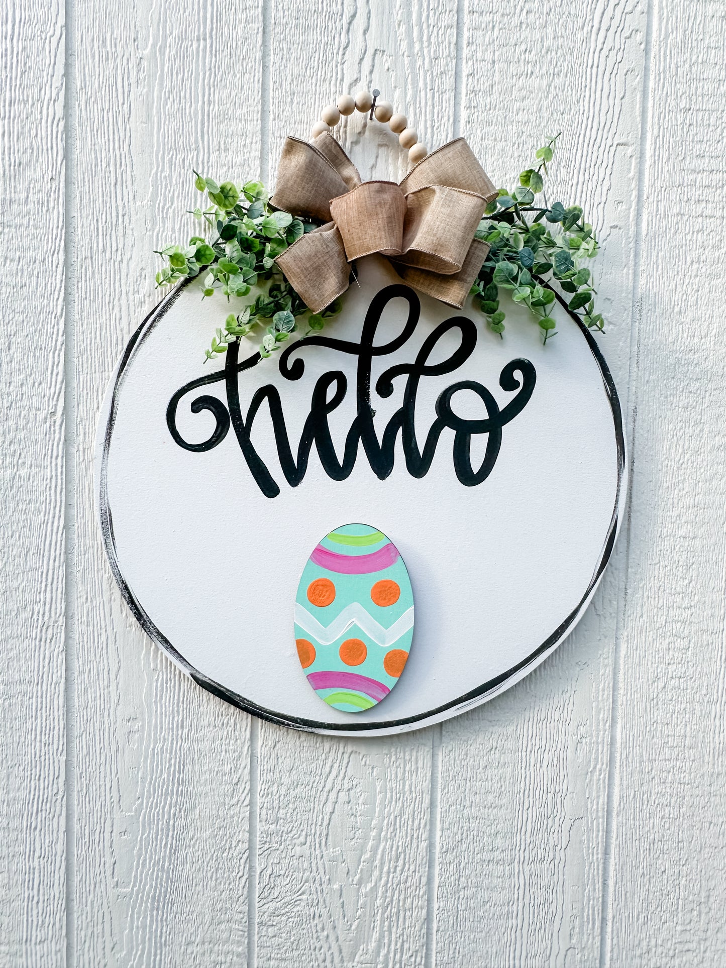 White Hello with greenery Interchangeable Hanger